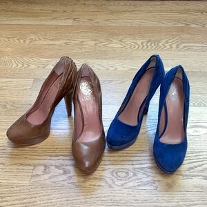 Vince Camuto Suede & Leather Platform Pumps Bundle – Navy & Brown size 8.5